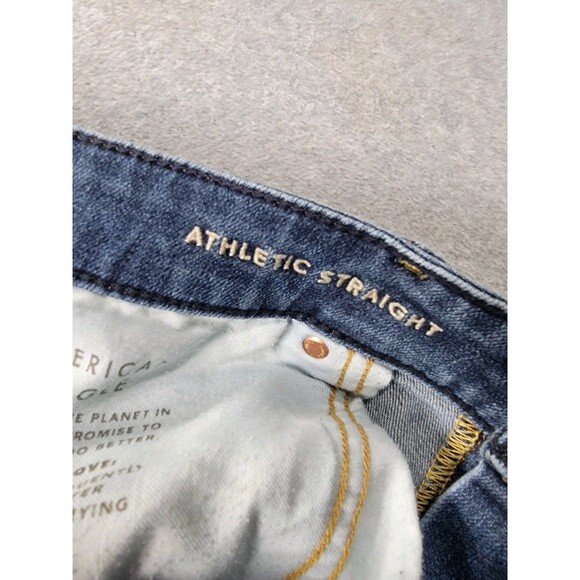 American Eagle Jeans Mens 36x36 (38x34) Athletic Straight Blue Mid Rise Stretch - Picture 11 of 14